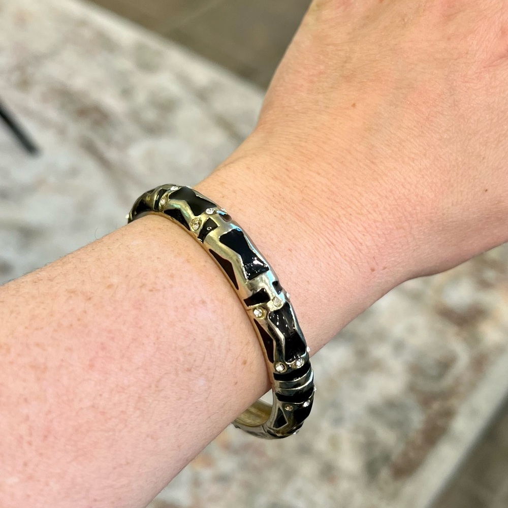 SEQUIN Hinged Silver & Black Enamel Bangle